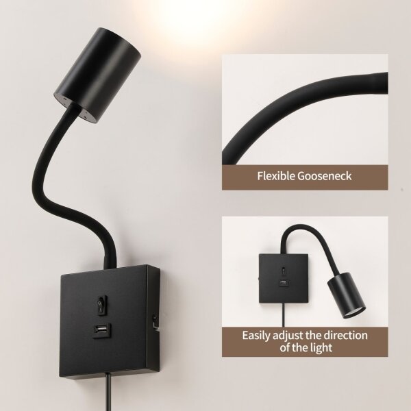 Immax NEO 08295L - Nástenné svietidlo s USB PUNTO 1xGU10/9W/230V čierne
