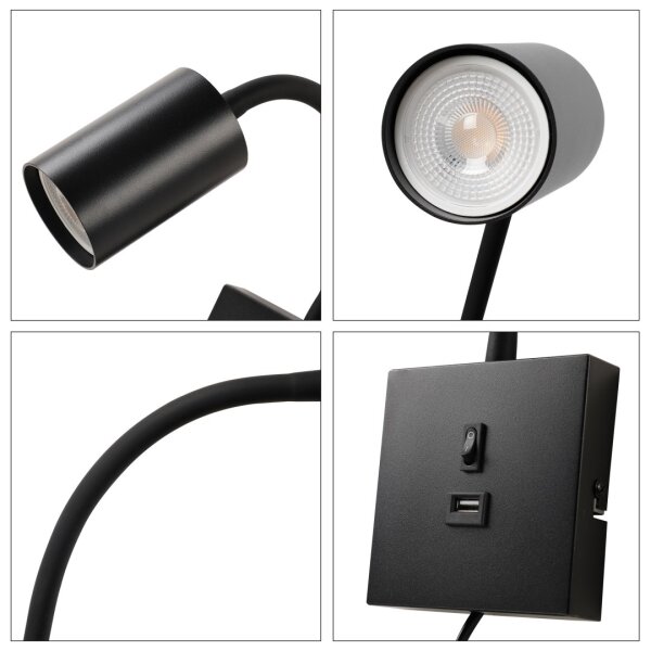 Immax NEO 08295L - Nástenné svietidlo s USB PUNTO 1xGU10/9W/230V čierne