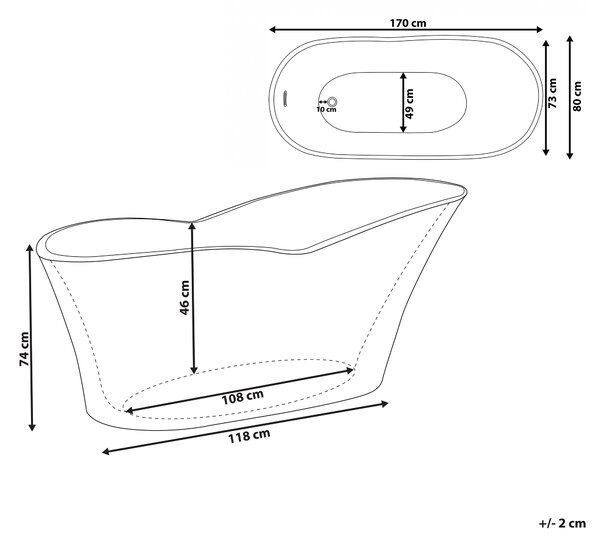 Voľne stojaca vaňa biela lesklá sanitárny akrylát 170 x 80 cm pre jednu osobu oválna moderný minimalistický dizajn