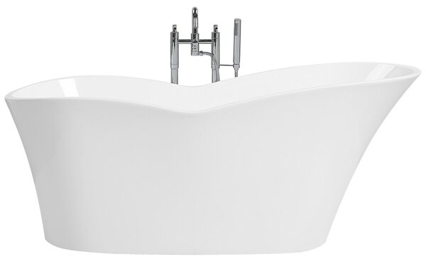 Voľne stojaca vaňa biela lesklá sanitárny akrylát 170 x 80 cm pre jednu osobu oválna moderný minimalistický dizajn