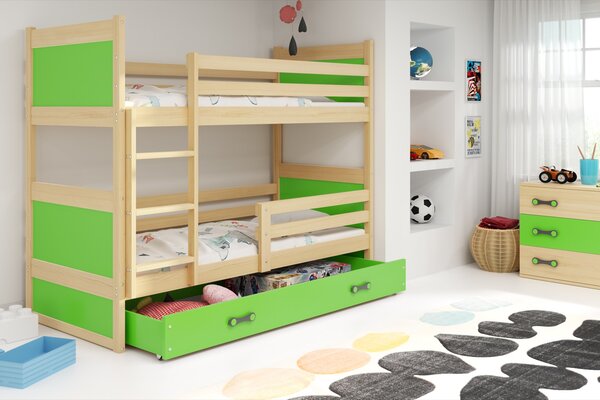 HRUŠKA Poschodová posteľ RICO 2 190x90 Borovica - Zelená