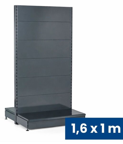 Predajný regál obojstranný, plné steny, 1600 x 1000 x 900 mm, základný, antracit