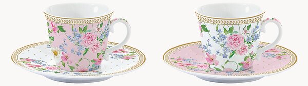 Porcelánové šálky na kávu's podšálkami Garden Joy, 4 ks