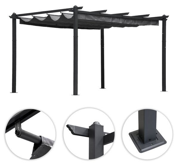 Terasová záhradná pergola 3x4 m oceľový altánok s prístreškom sivá MultiGarden