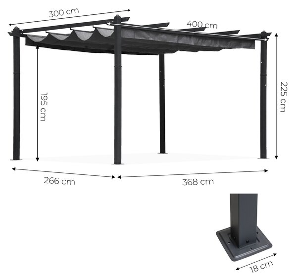 Terasová záhradná pergola 3x4 m oceľový altánok s prístreškom sivá MultiGarden