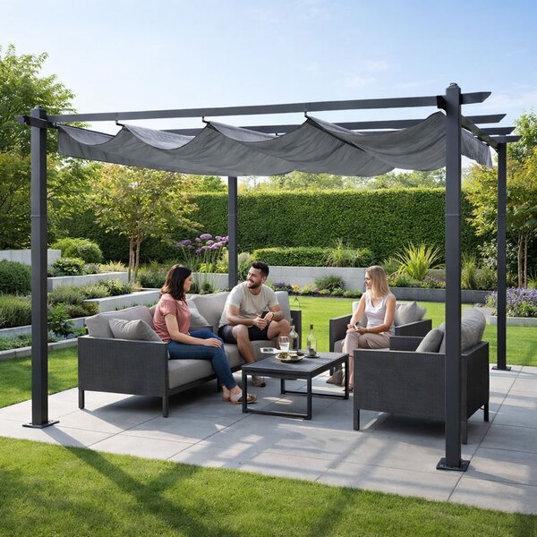 Terasová záhradná pergola 3x4 m oceľový altánok s prístreškom sivá MultiGarden
