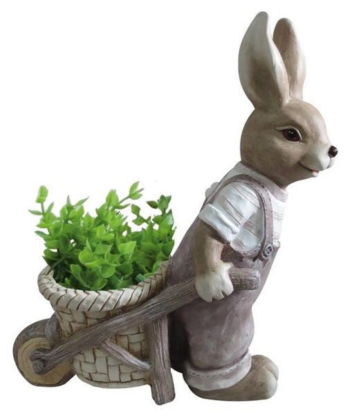 Dekorácia MagicHome Gecco, Zajačik s vozíčkom, magnesia, 42x19x49 cm