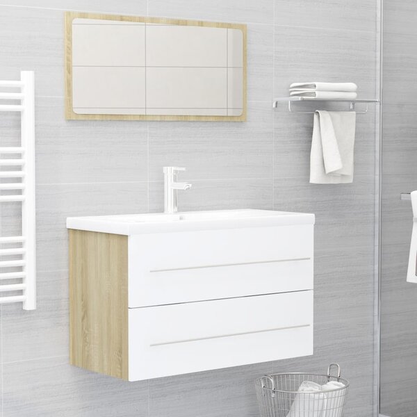 2-dielny set kúpeľňového nábytku biela a dubová drevotrieska