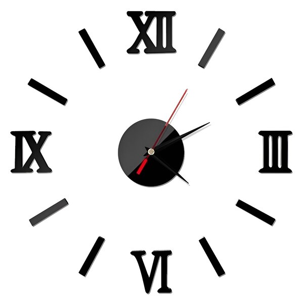 KIK Dizajnové 3D nalepovacie hodiny rímske číslice 130 cm čierna
