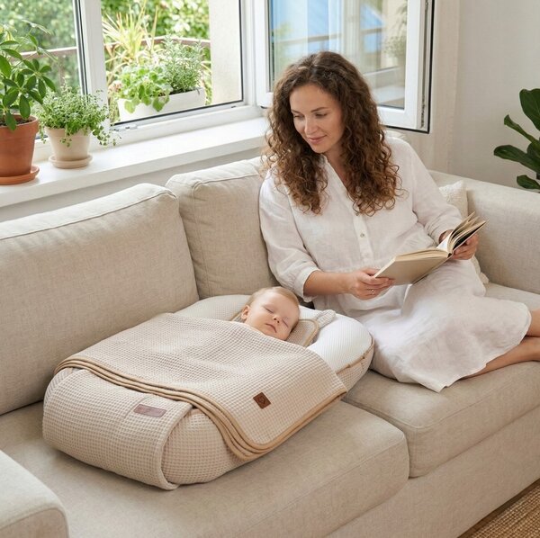 MAXMAX Hniezdočko (kokon) pre bábätko - BABYMAM AIR 3D SAFE SLEEP SET - béžové