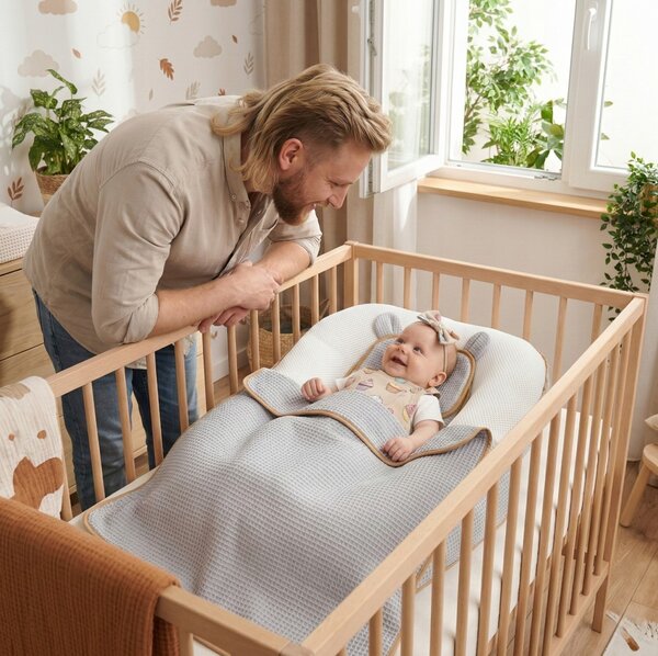 MAXMAX Hniezdočko (kokon) pre bábätko - BABYMAM AIR 3D SAFE SLEEP SET - šedé