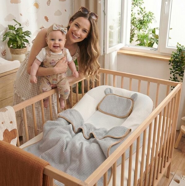 MAXMAX Hniezdočko (kokon) pre bábätko - BABYMAM AIR 3D SAFE SLEEP SET - šedé