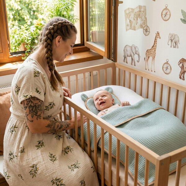 MAXMAX Hniezdočko (kokon) pre bábätko - BABYMAM AIR 3D SAFE SLEEP SET - šalviové