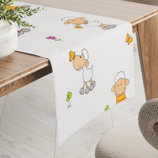 Biante Detský bavlnený behúň na stôl Sandra SA-728 Veselé ovečky na bielom 20x120 cm