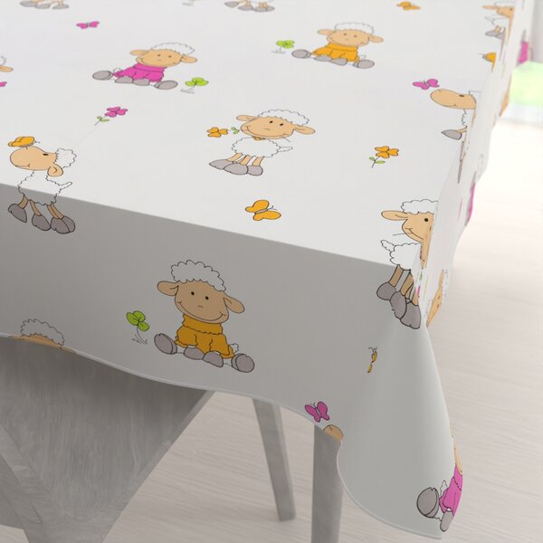 Biante Detský bavlnený obdĺžnikový obrus Sandra SA-728 Veselé ovečky na bielom 50x100 cm