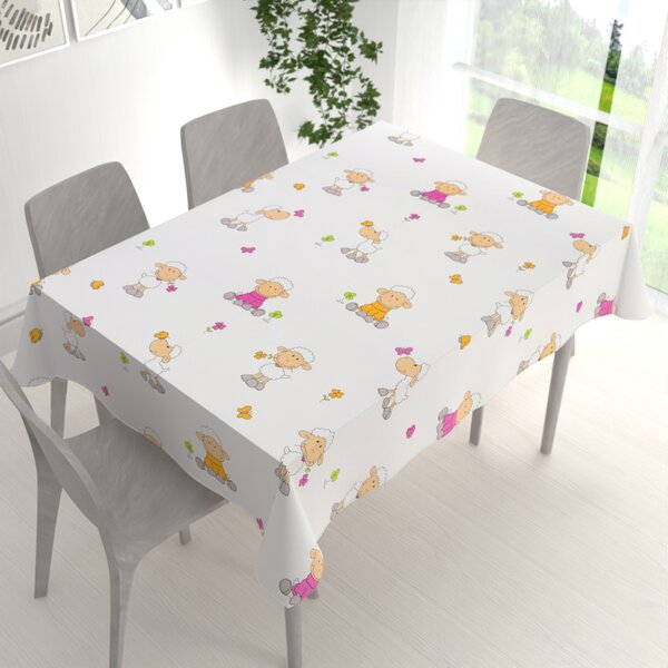 Biante Detský bavlnený obdĺžnikový obrus Sandra SA-728 Veselé ovečky na bielom 50x100 cm