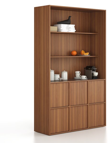 Kancelárska skriňa FRAME, 6x dvere, 2x polica, 1299 x 450 x 2162 mm, PUSH-lock, orech