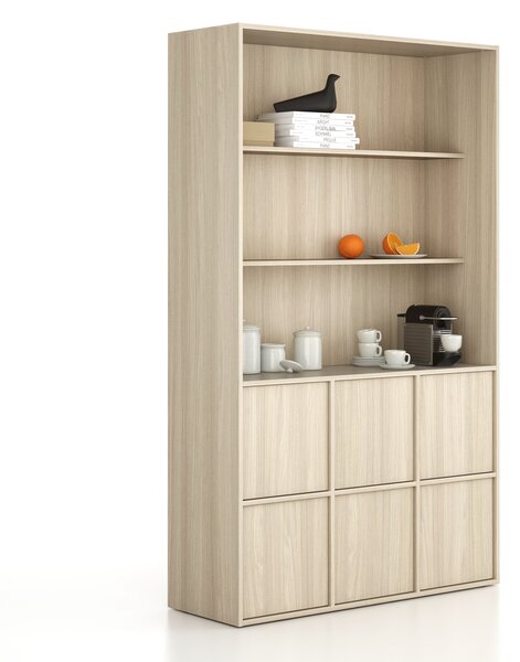 Kancelárska skriňa FRAME, 6x dvere, 2x polica, 1299 x 450 x 2162 mm, PUSH-lock, dub prírodný