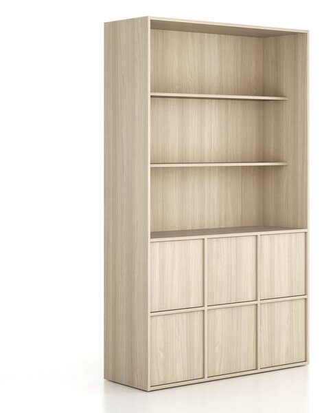 Kancelárska skriňa FRAME, 6x dvere, 2x polica, 1299 x 450 x 2162 mm, PUSH-lock, dub prírodný