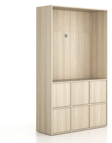 Kancelárska skriňa FRAME, 6x dvere, priestor pre TV, 1299 x 450 x 2162 mm, PUSH-lock, dub prírodný