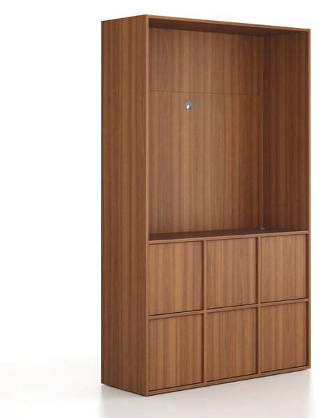 Kancelárska skriňa FRAME, 6x dvere, priestor pre TV, 1299 x 450 x 2162 mm, PUSH-lock, orech