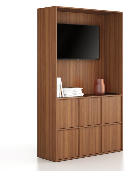 Kancelárska skriňa FRAME, 6x dvere, priestor pre TV, 1299 x 450 x 2162 mm, PUSH-lock, orech