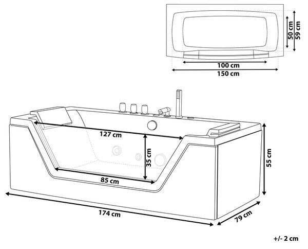 Vírivá vaňa čierna strieborná akrylát sklo 174 x 79 cm s LED osvetlením opierky hlavy pre 2 osoby moderný štýl kúpeľňa