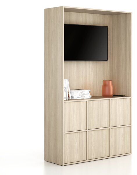 Kancelárska skriňa FRAME, 6x dvere, priestor pre TV, 1299 x 450 x 2162 mm, PUSH-lock, dub prírodný