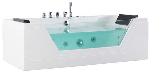 Vírivá vaňa biela strieborná akrylát sklo 174 x 79 cm s LED osvetlením opierky hlavy pre 2 osoby moderný štýl kúpeľňa