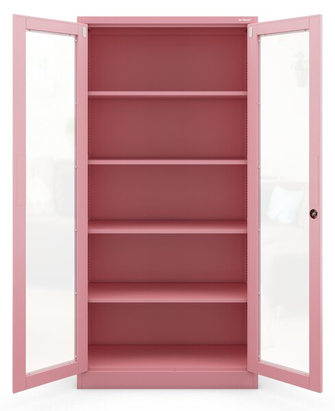 Sklenená vitrína AMELIA, 900 x 1850 x 400 mm, Fresh Style: púdrovo ružová