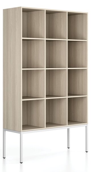 Regál FRAME, s bielou podnožou, 1299 x 450 x 2185 mm, dub prírodný
