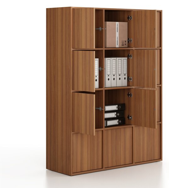 Kancelárska skriňa FRAME, 12x dvere, 1299 x 450 x 1735 mm, PUSH-lock, orech