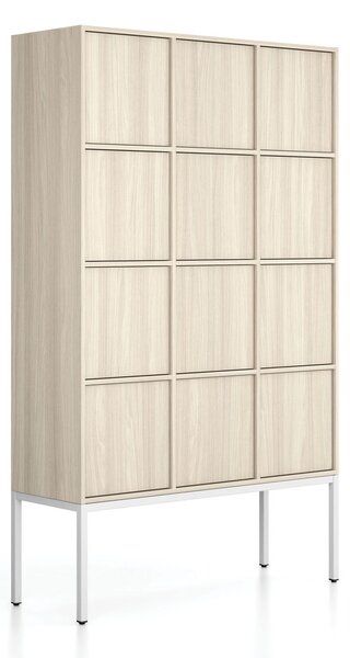 Kancelárska skriňa FRAME, biela podnož, 12x dvere, 1299 x 450 x 2185 mm, PUSH-lock, dub prírodný