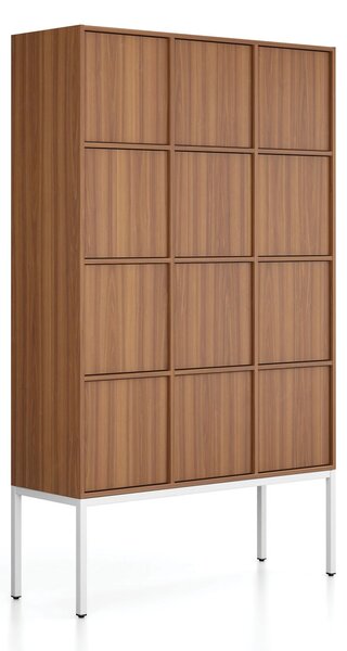 Kancelárska skriňa FRAME, biela podnož, 12x dvere, 1299 x 450 x 2185 mm, PUSH-lock, orech