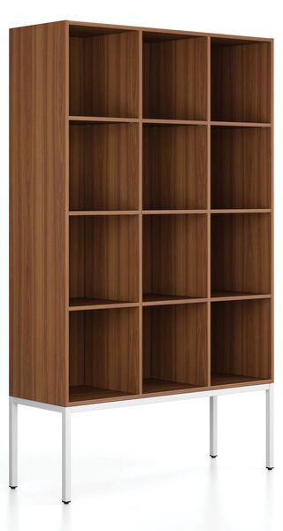 Regál FRAME, s bielou podnožou, 1299 x 450 x 2185 mm, orech