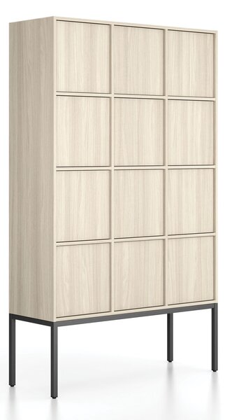 Kancelárska skriňa FRAME, čierna podnož, 12x dvere, 1299 x 450 x 2185 mm, PUSH-lock, dub prírodný