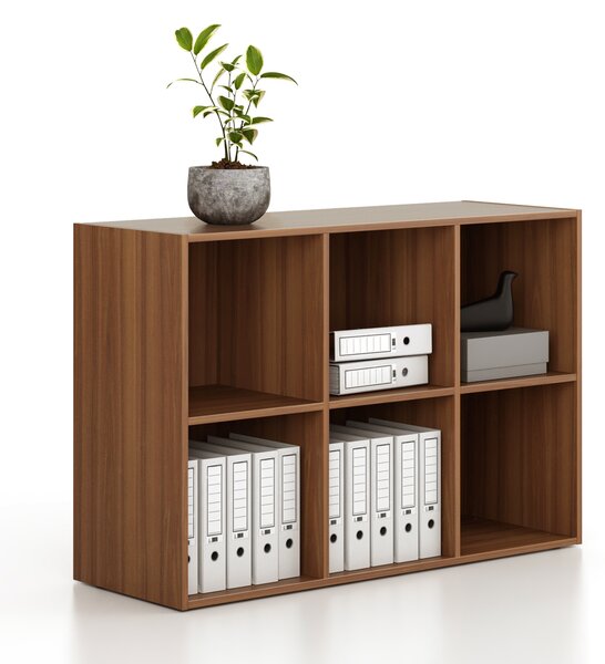 Regál FRAME, nízky, 3 stĺpce, 881 x 1299 x 450 mm, orech
