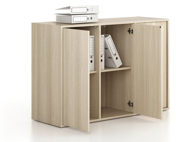 Kancelárska skriňa FRAME, nízka, 3 dvere, 1299 x 450 x 881 mm, PUSH-lock, dub prírodný