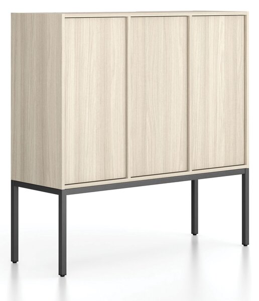Kancelárska skriňa FRAME, nízka, čierna podnož, 3x dvere, 1299 x 450 x 1331 mm, PUSH-lock, dub prírodný