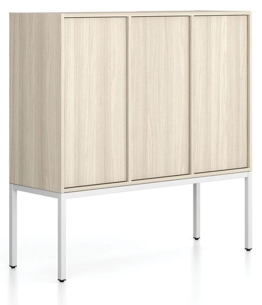 Kancelárska skriňa FRAME, nízka, biela podnož, 3x dvere, 1299 x 450 x 1331 mm, PUSH-lock, dub prírodný