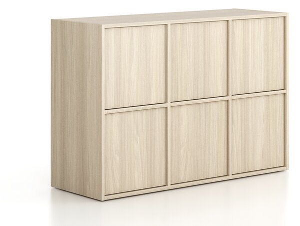 Kancelárska skriňa FRAME, nízka, 6x dvere, 1299 x 450 x 881 mm, PUSH-lock, dub prírodný
