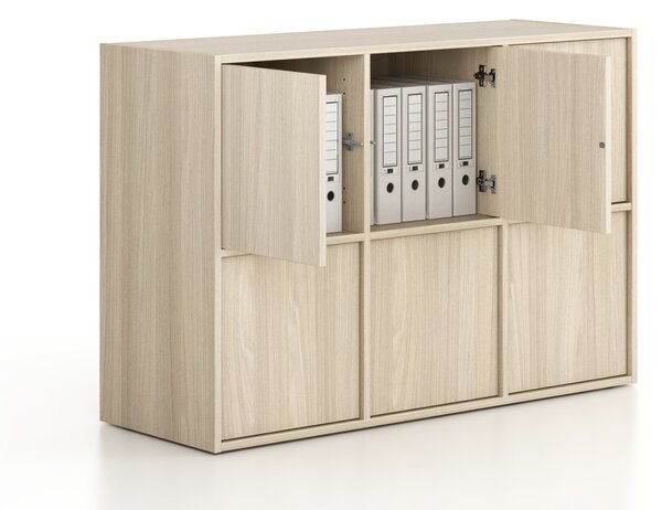 Kancelárska skriňa FRAME, nízka, 6x dvere, 1299 x 450 x 881 mm, PUSH-lock, dub prírodný
