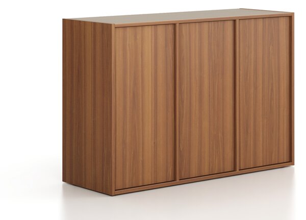 Kancelárska skriňa FRAME, nízka, 3 dvere, 1299 x 450 x 881 mm, PUSH-lock, orech