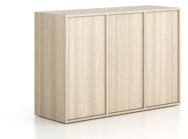 Kancelárska skriňa FRAME, nízka, 3 dvere, 1299 x 450 x 881 mm, PUSH-lock, dub prírodný