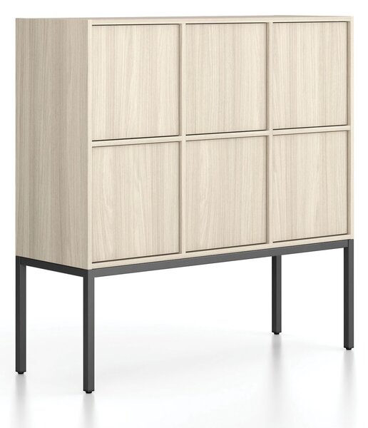 Kancelárska skriňa FRAME, nízka, čierna podnož, 6x dvere, 1299 x 450 x 1331 mm, PUSH-lock, dub prírodný