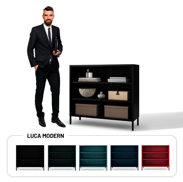 Čierny kovový regál s policami LUCA Modern 1000 x 900 x 350 mm