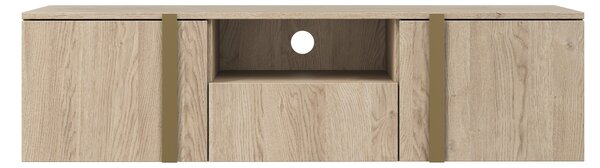Závesný TV stolík Verica s otvorenou policou 150 cm - dub piškótový / zlaté úchytky