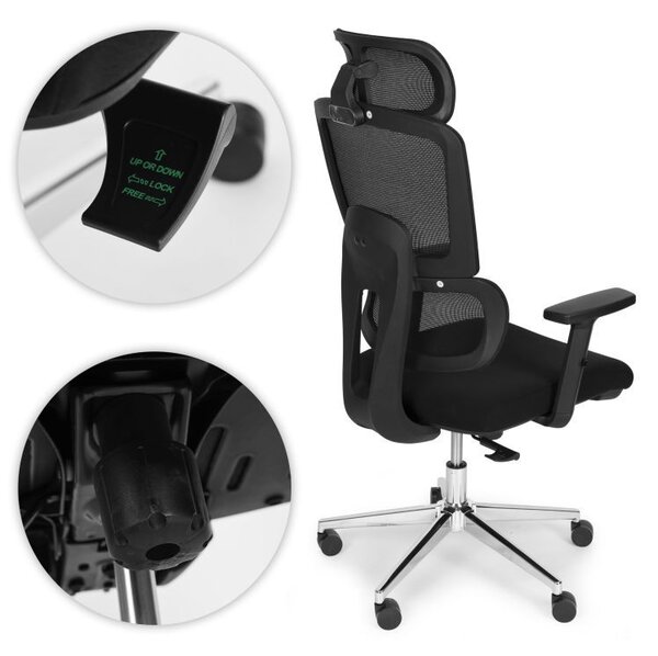 Ergonomická sieťovaná kancelárska stolička s nastaviteľnou opierkou hlavy