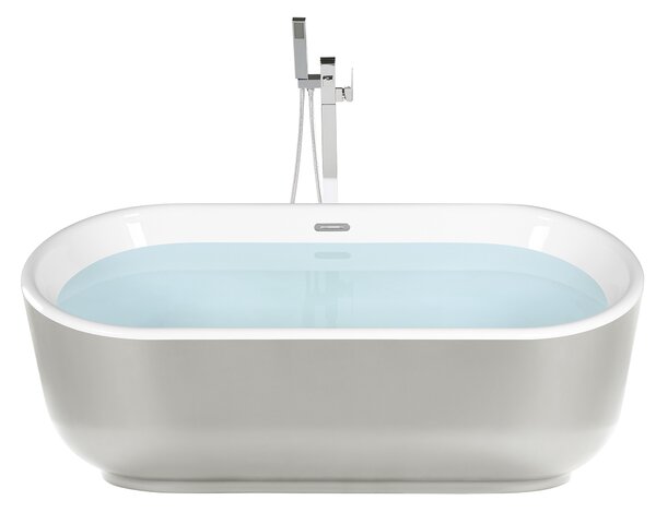 Voľne stojaca vaňa strieborná akrylát 170 x 80 cm lesklá povrchová úprava oválny tvar pre 1 osobu minimalistický dizajn moderný štýl kúpeľňa
