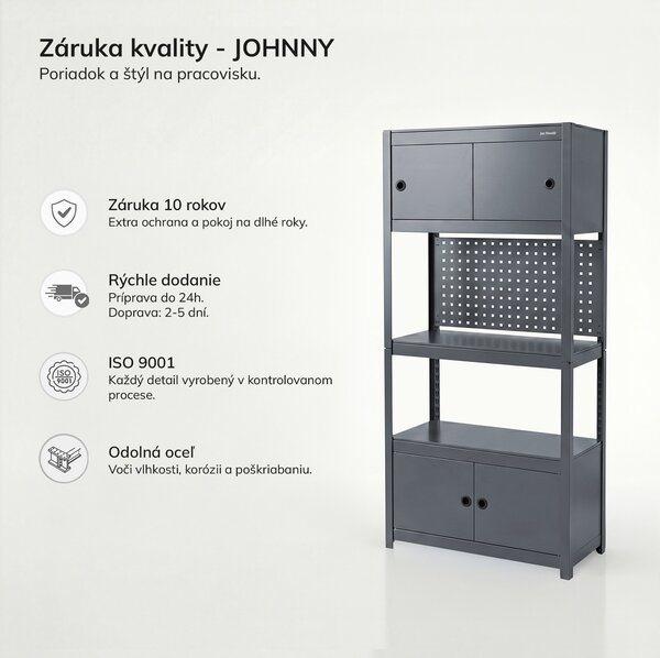 Kovový regál so skrinkami antracitový: JOHNNY, 1800 x 800 x 420 mm